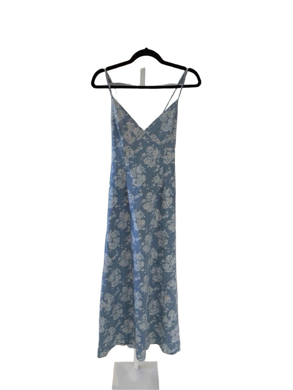 Altar'd State Blue Denim Floral Lace-Trim Slip Dress